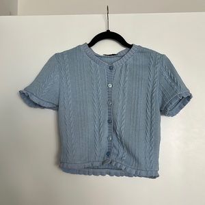Zara Knit Short Sleeve Blue Cardigan